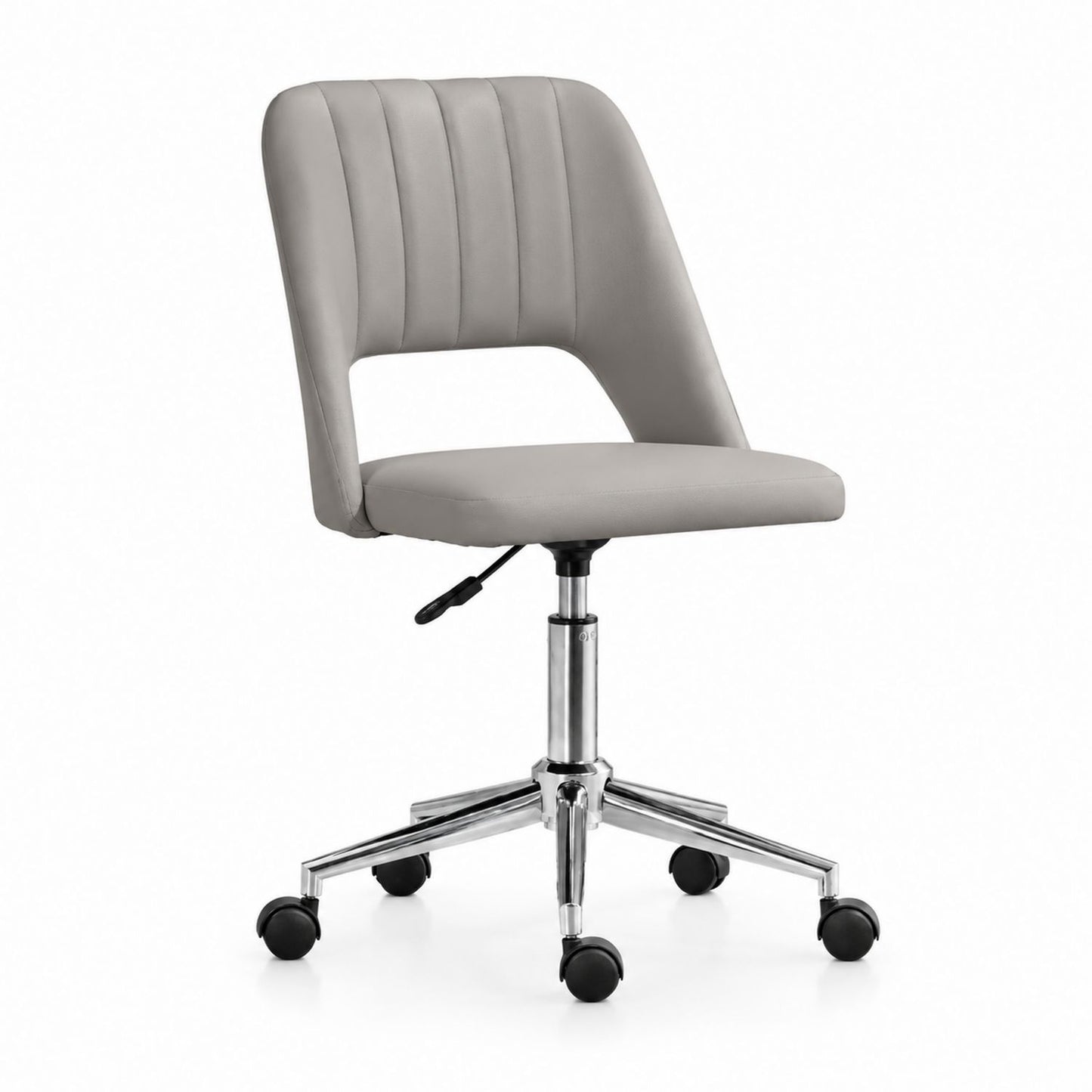 Chaise de bureau pivotante réglable en hauteur avec roulettes, en cuir PVC, structure chromée, grise