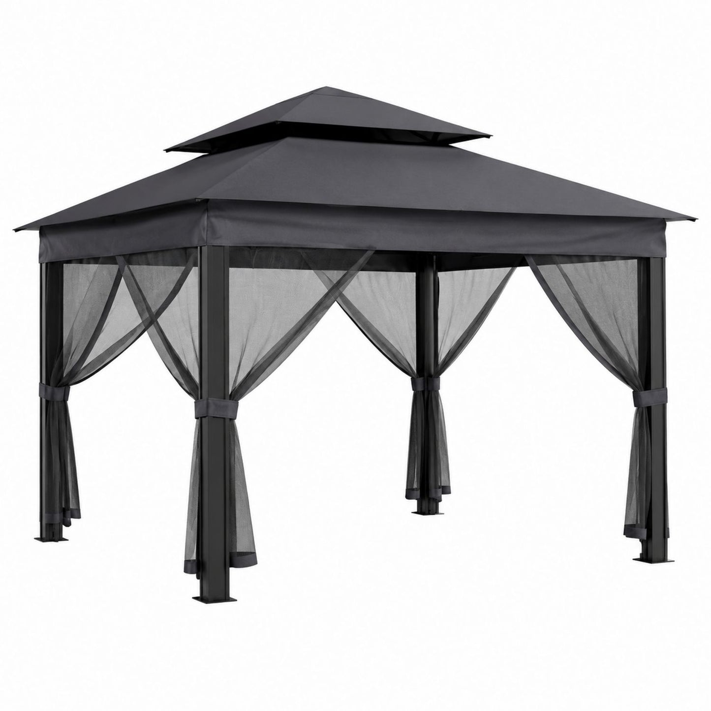 Gazebo with Black Metal Frame and Polyester Canopy 3x3m