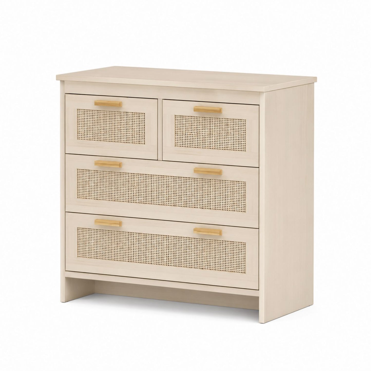 4-Drawer Wood Dresser with Cane Fronts Beige 80x40x90 cm