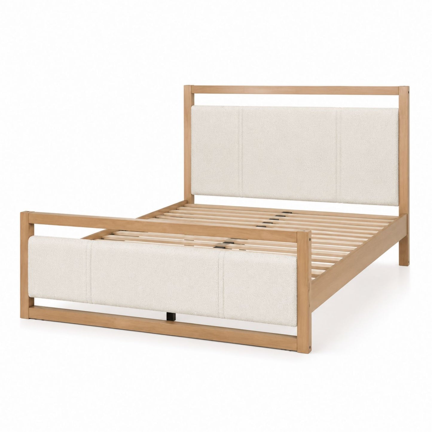 Lit capitonné en tissu avec cadre en bois Beige 210cm x 150cm