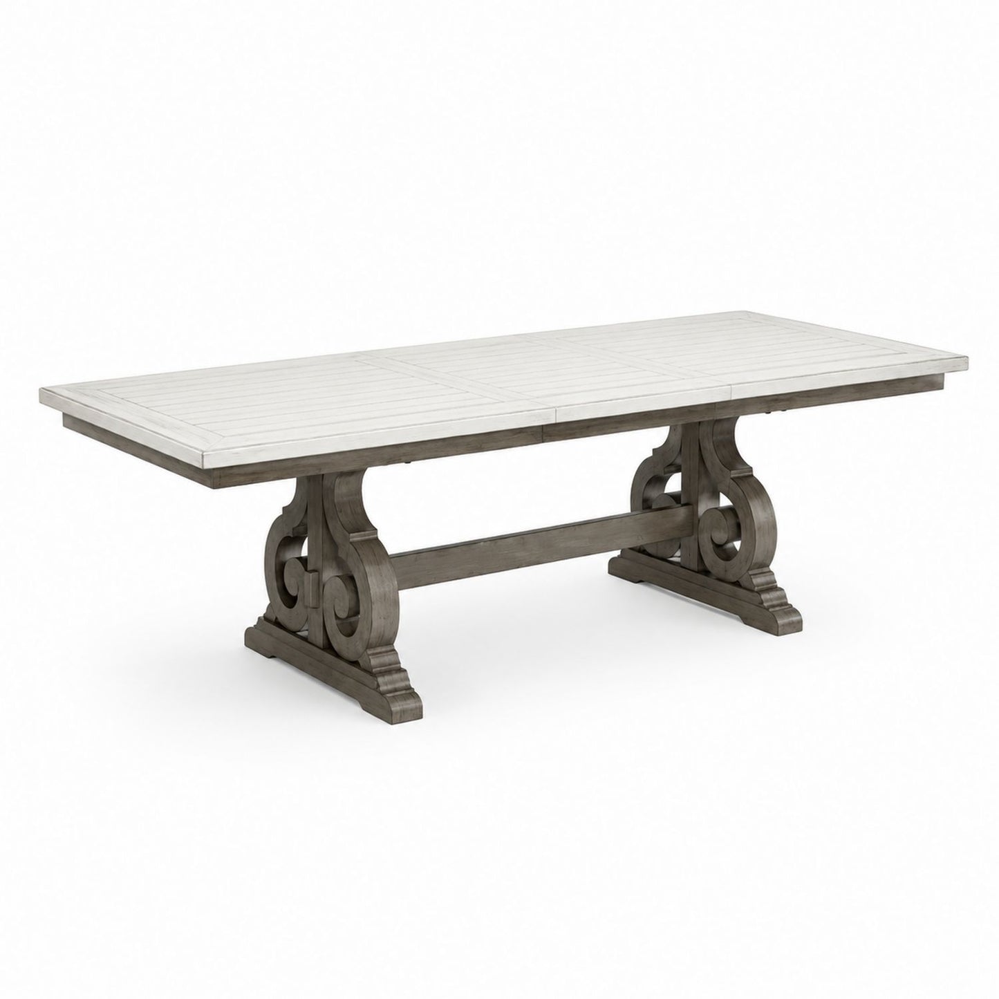 Table à manger rectangulaire en bois avec plateau blanc et base grise