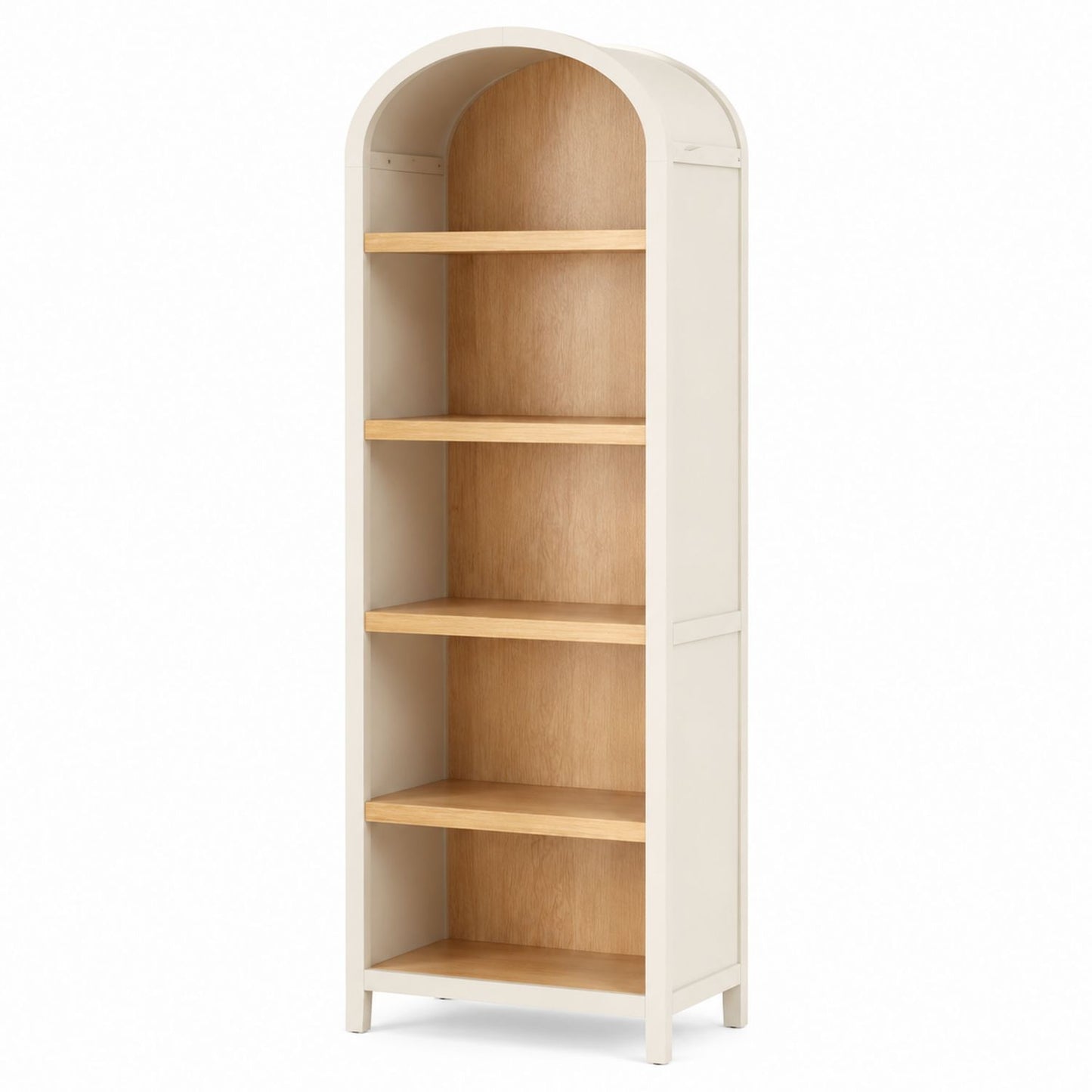 Arched Wooden Bookshelf with White Frame 5-Tier 190cm