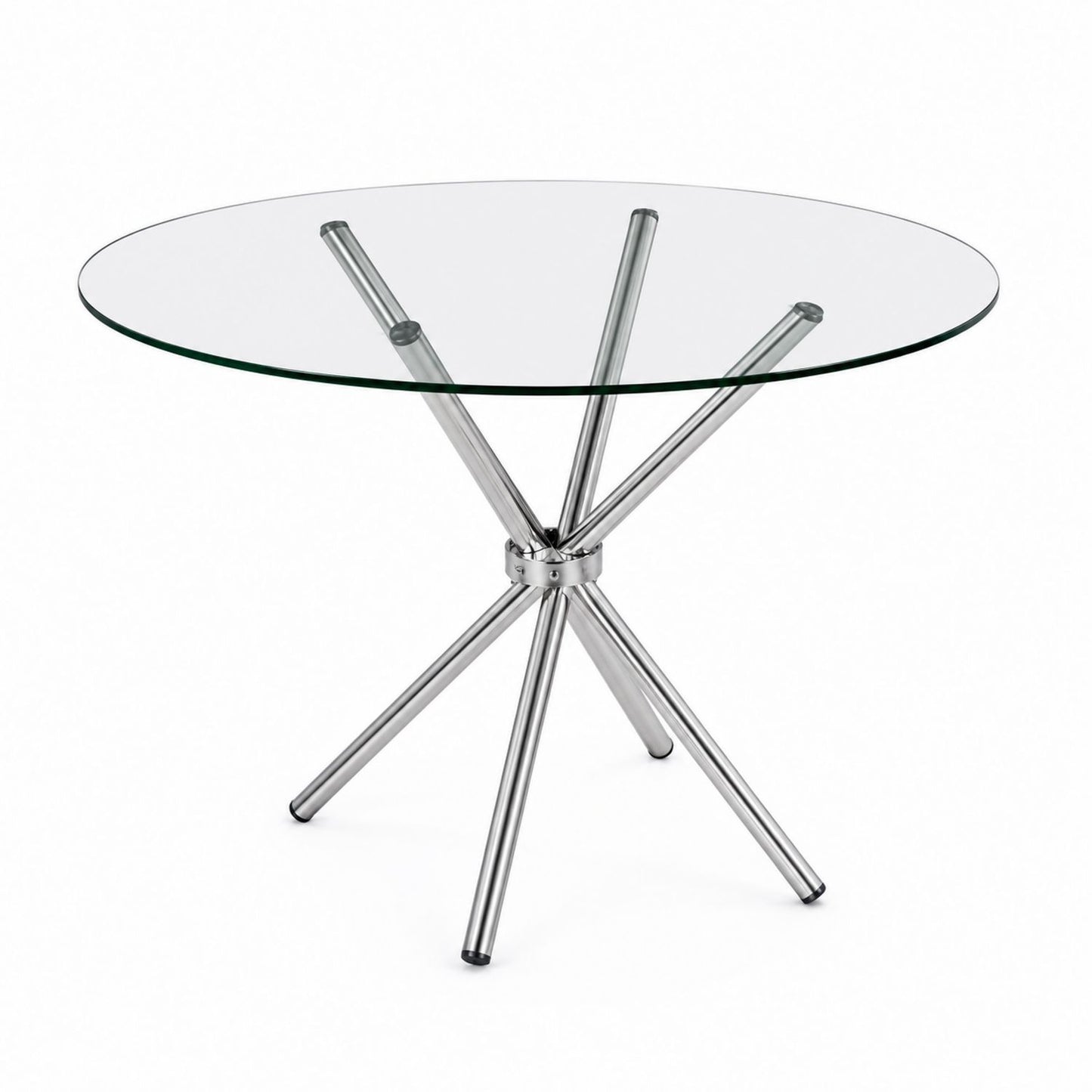 Table à manger ronde en verre avec pieds en acier inoxydable 100 cm