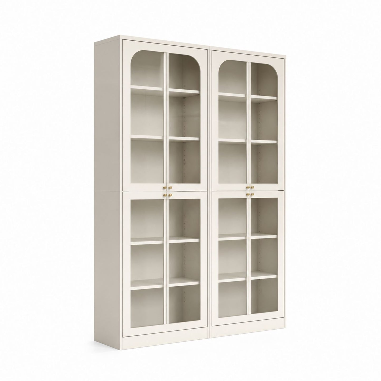 Wood Bookcase Cabinet with Tempered Glass Doors Beige 180x90x40 cm