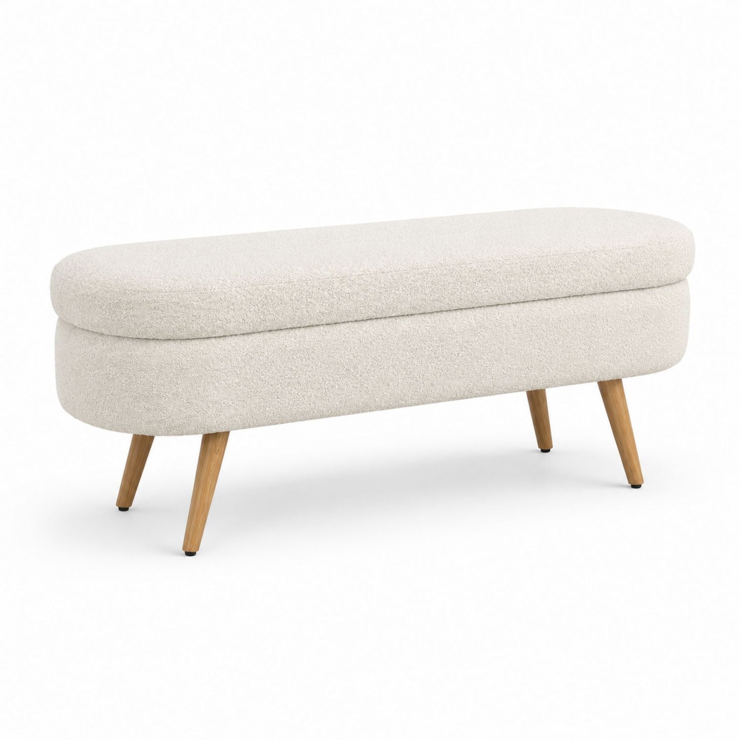 Banc ovale en tissu bouclé avec pieds en bois 120 cm
