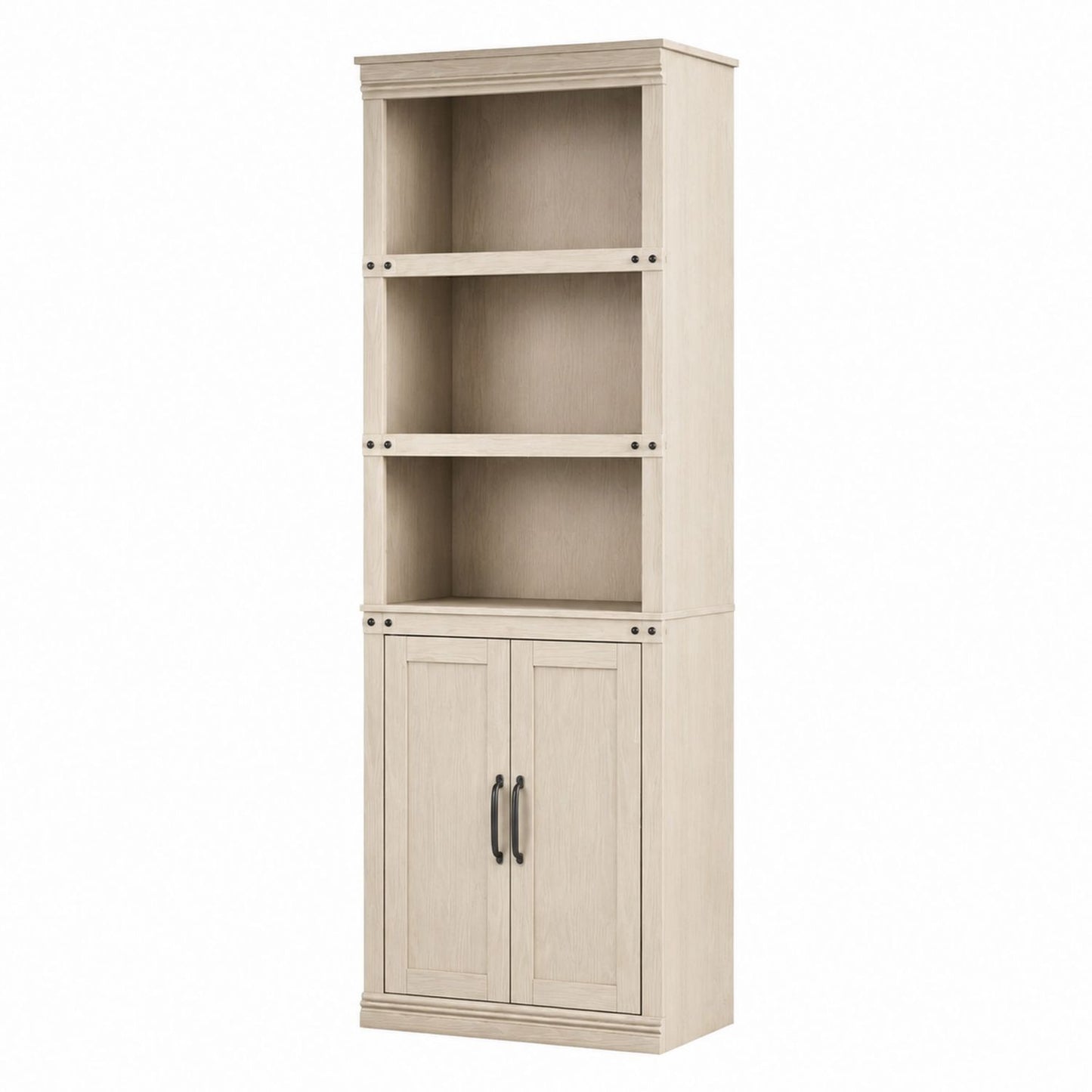 Grande étagère en bois avec placard, finition naturelle 180cm x 75cm x 35cm