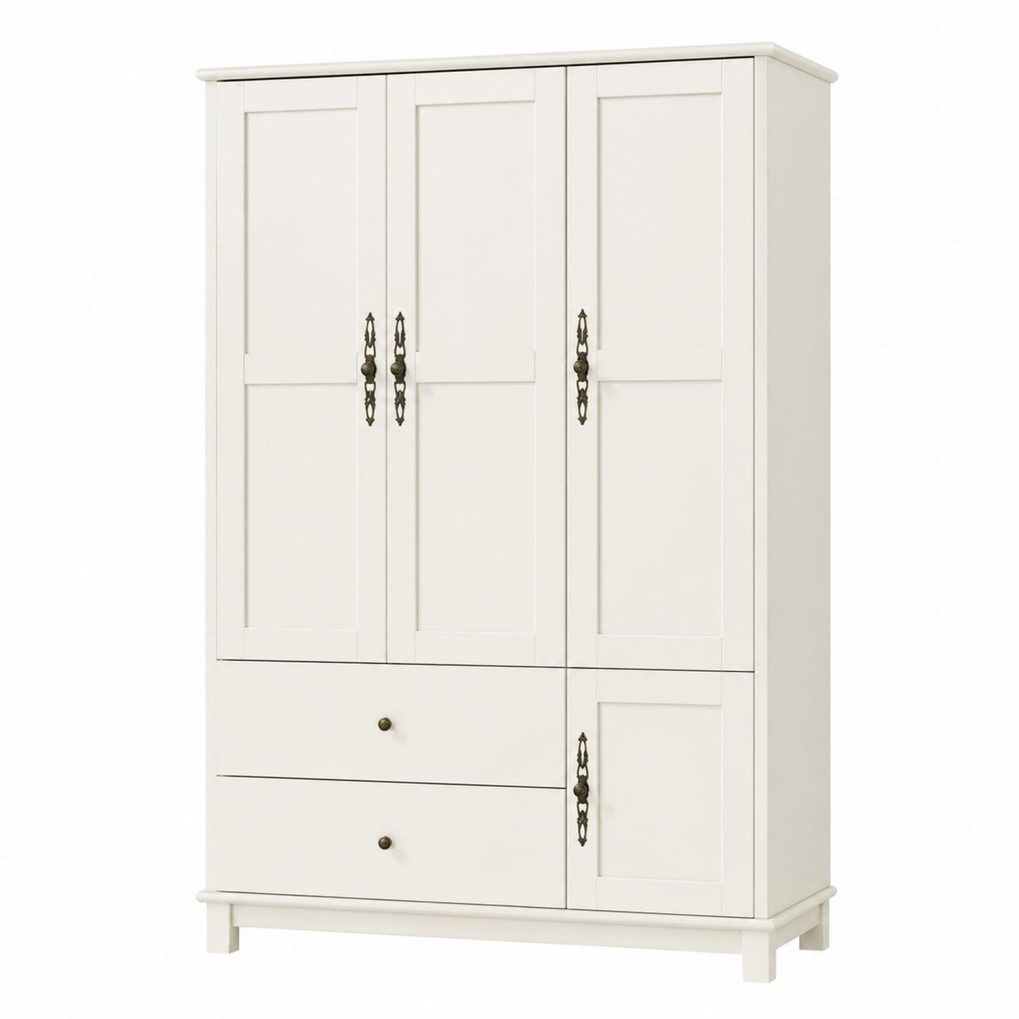 Armoire en bois avec poignées en métal 3 portes 2 tiroirs 180cm x 120cm x 50cm
