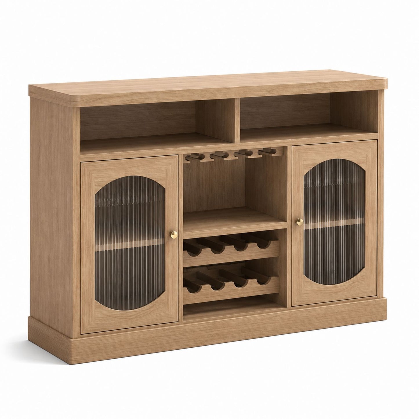 Buffet en chêne avec portes en verre cannelé et rangement à vin 100cm