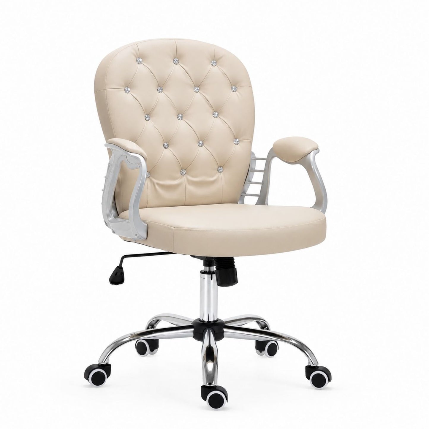 Beige Faux Leather Office Chair with Chrome Base