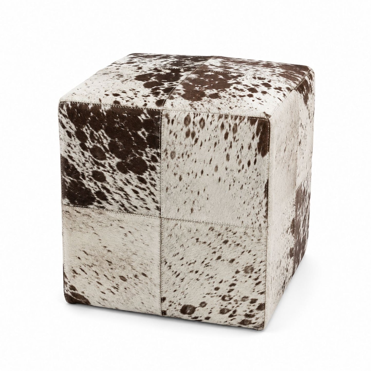 Pouffe carré en cuir de vachette marron/blanc 45x45x45 cm