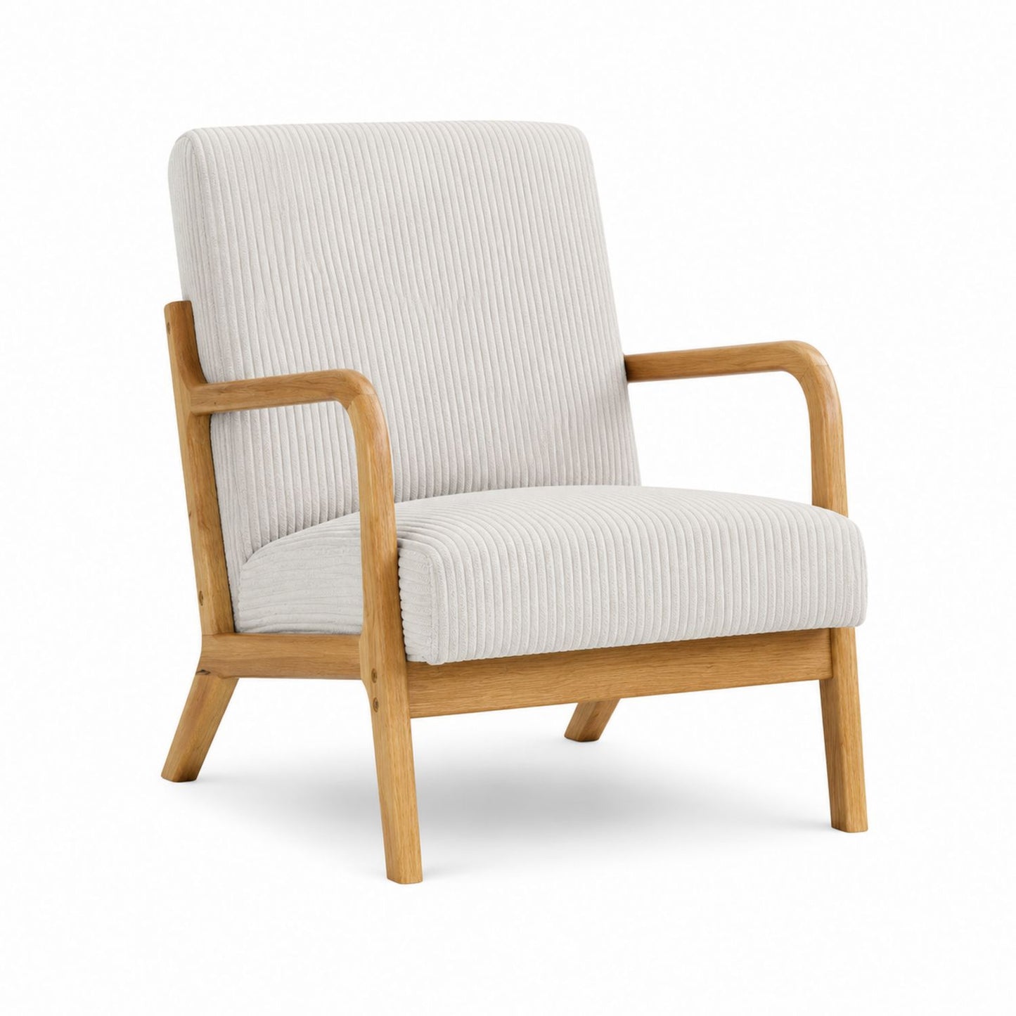 Fauteuil d'appoint en bois Cadre en bois massif Revêtement en polyester Crème 65cm x 75cm x 80cm