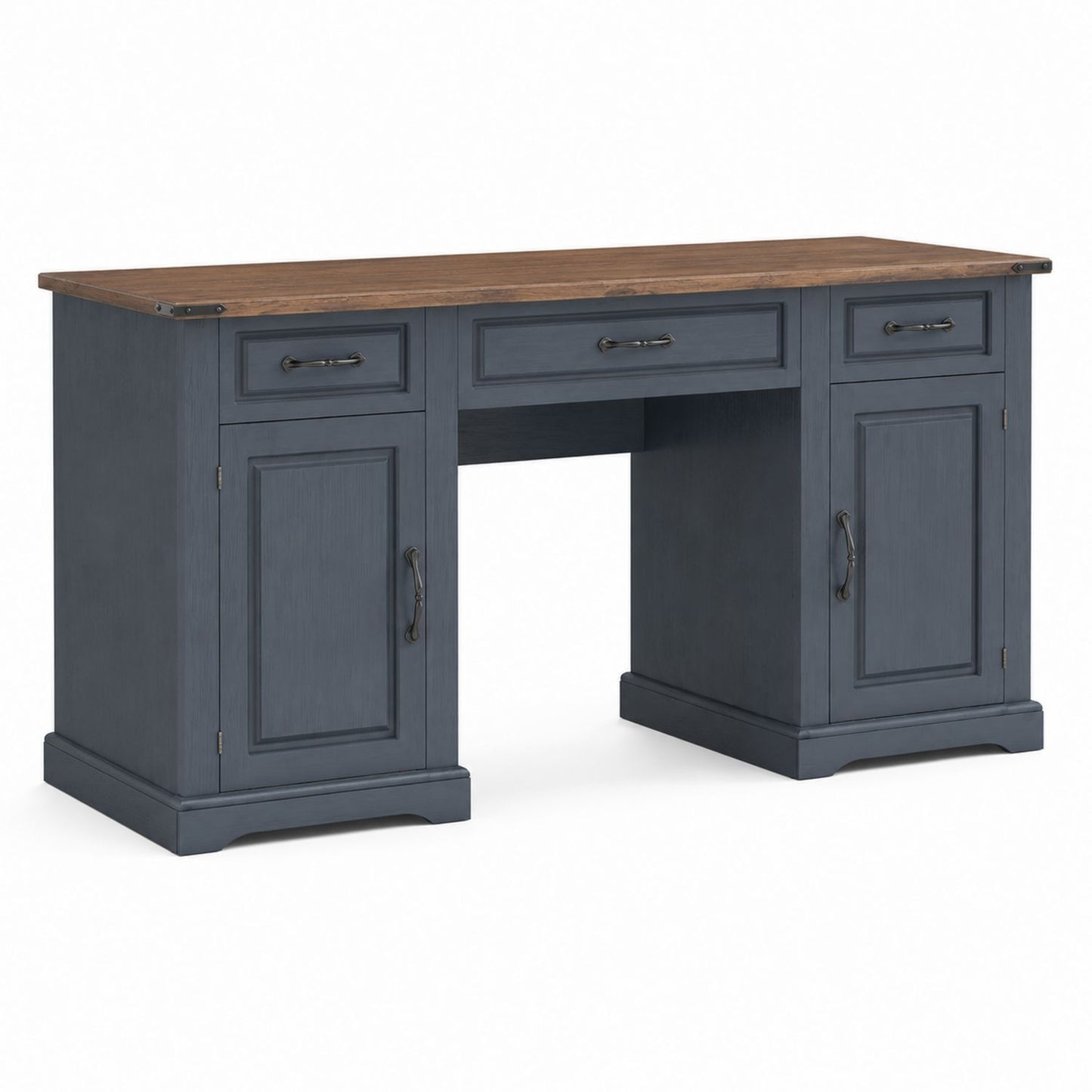 Wood Office Desk with Drawers and Cabinets