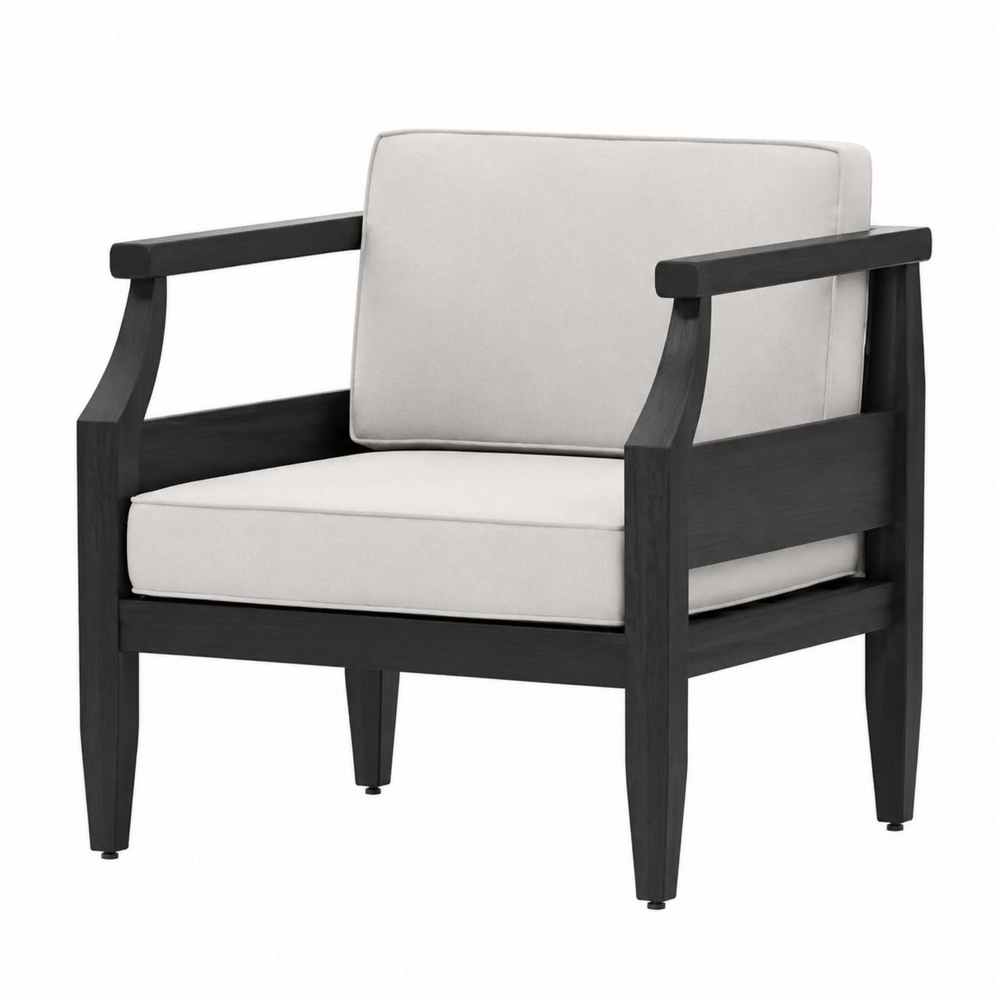 Fauteuil d'extérieur structure en teck avec coussins en polyester noir 75cm H x 65cm L x 70cm P