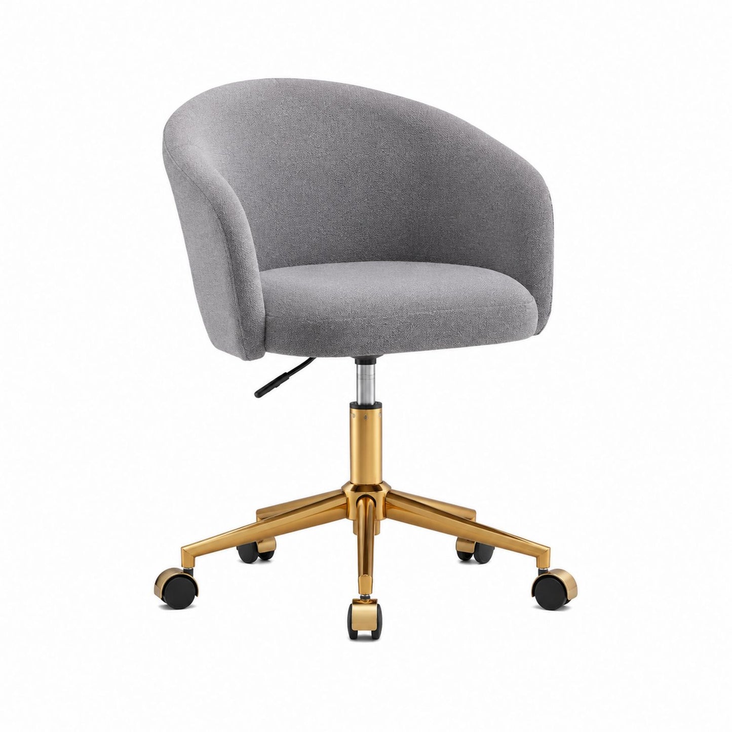 Chaise en tissu gris avec piètement en acier doré