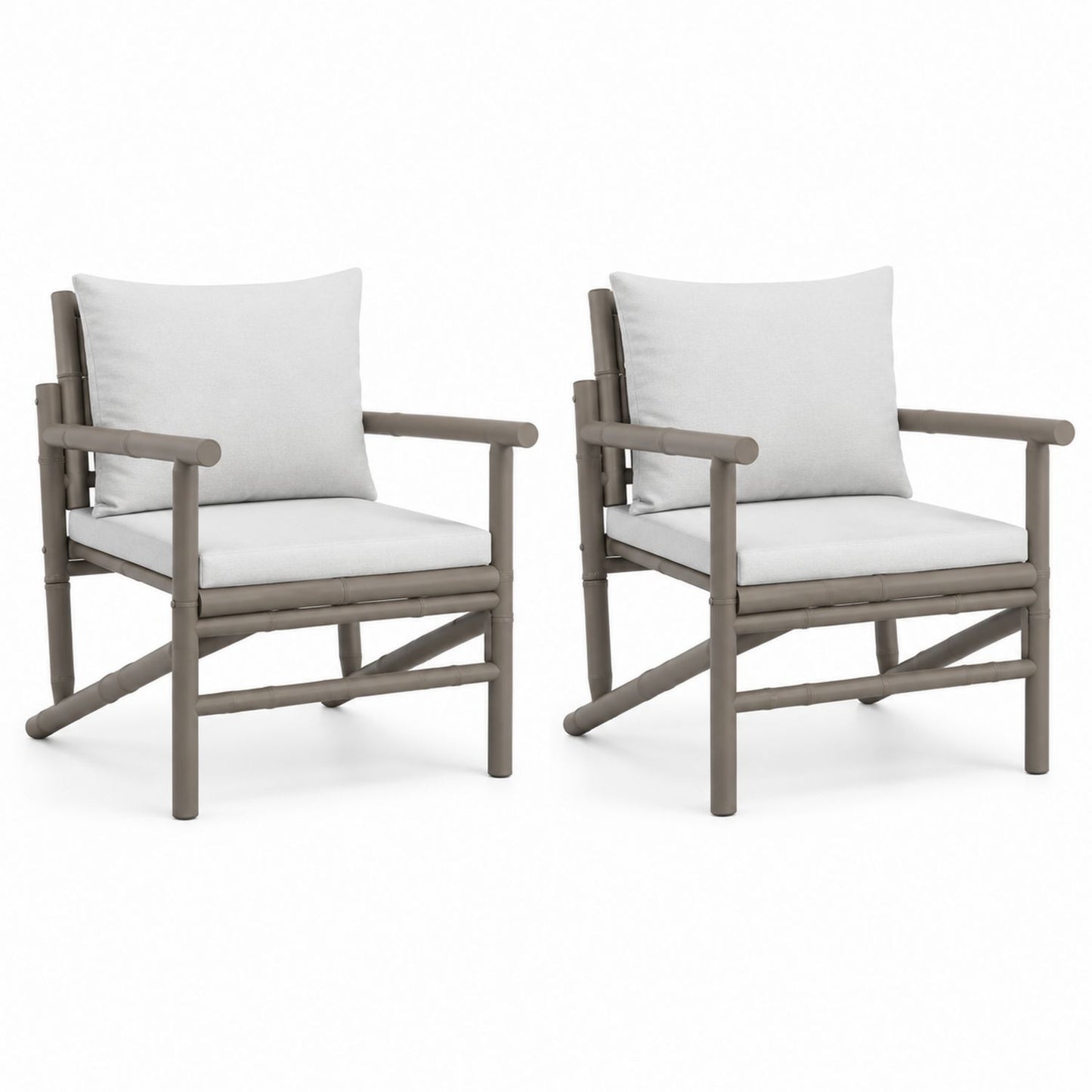 Outdoor Aluminum Patio Armchair Set with Cushions Grey/White