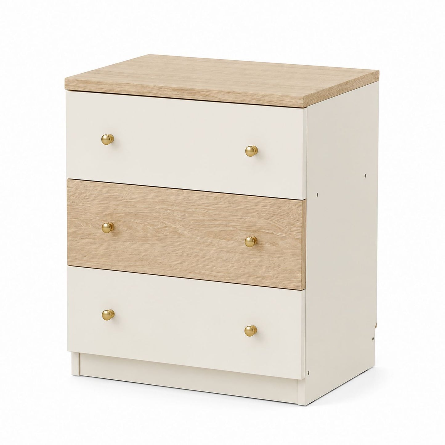 Table de chevet à trois tiroirs bois/métal beige/naturel 60x40x75cm