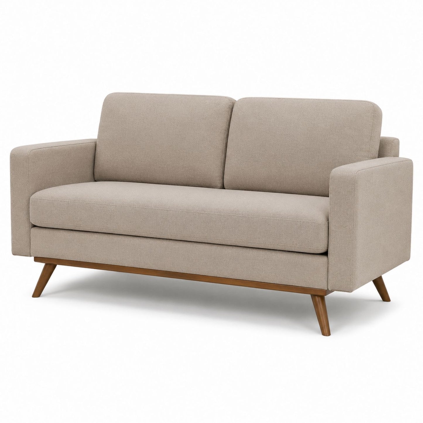 Beige Fabric Sofa with Wood Legs
