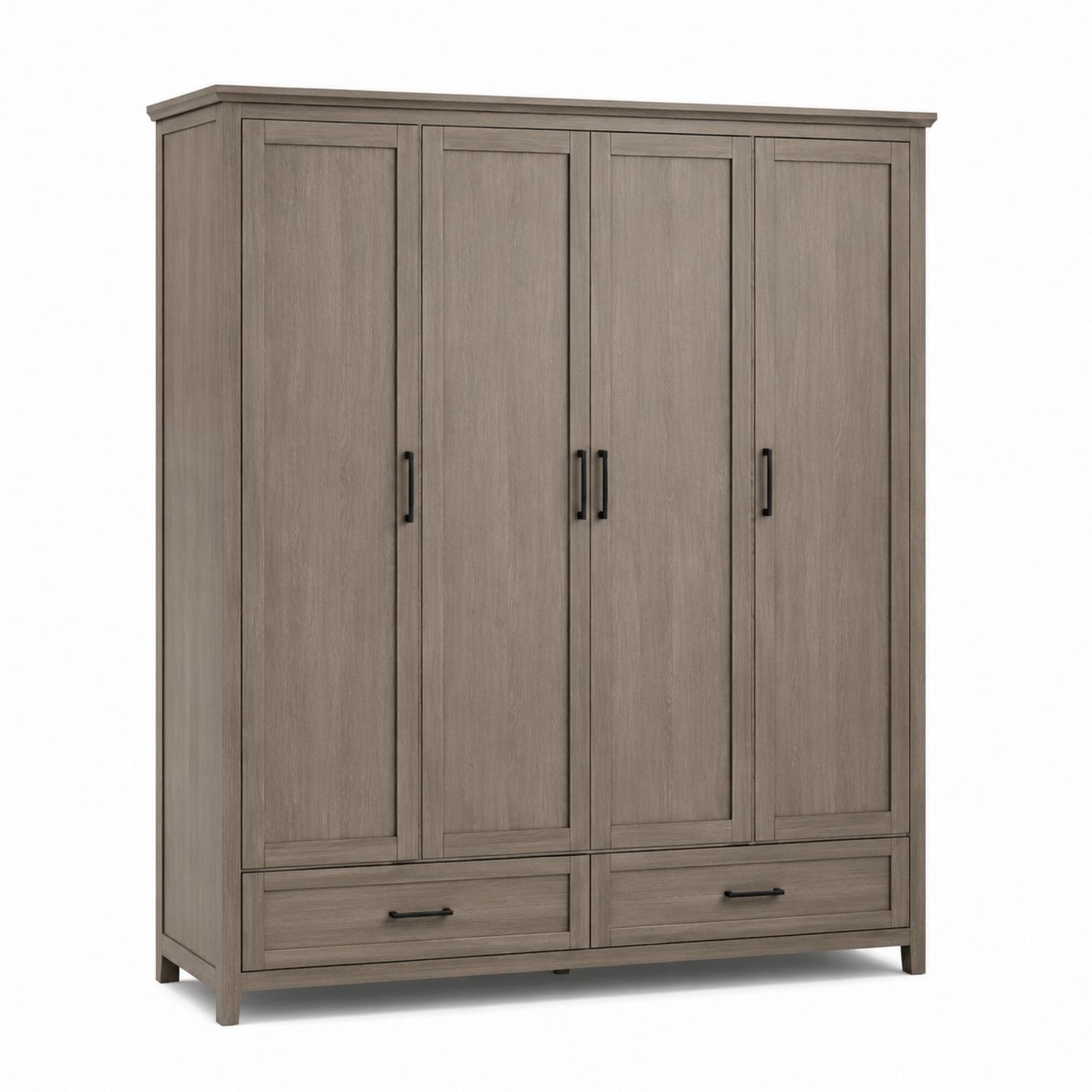 4-Door Solid Wood Wardrobe with Drawers Grey