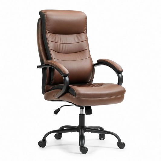 Brown PU Leather Office Chair with Adjustable High-Back and Armrests