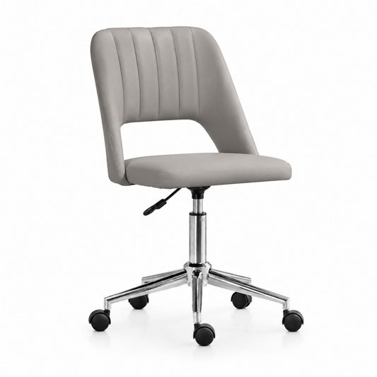 Chaise de bureau pivotante réglable en hauteur avec roulettes, en cuir PVC, structure chromée, grise