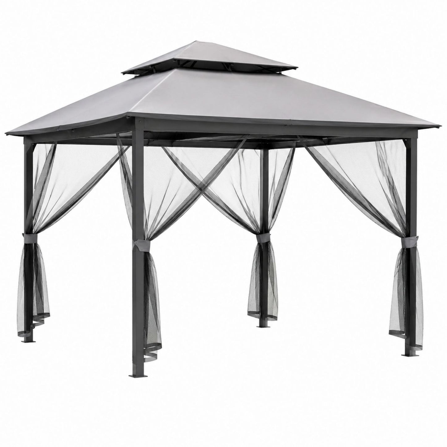 Tonnelle d'extérieur avec structure en acier, toit en polyester et moustiquaire 300 cm x 300 cm