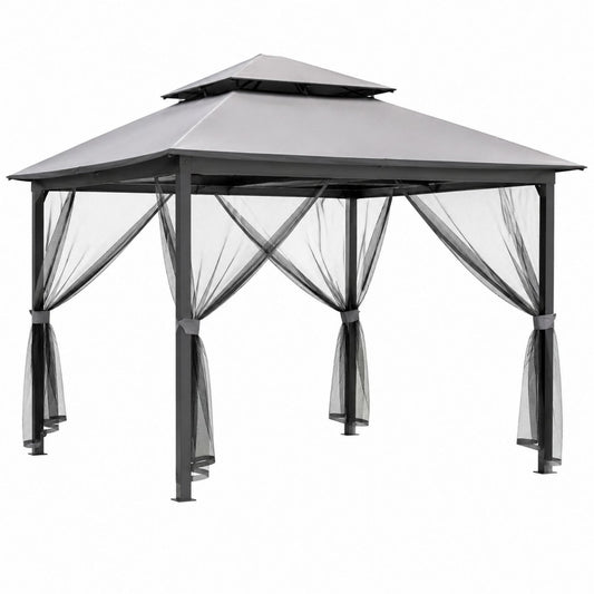 Outdoor Gazebo Steel Frame with Polyester Roof and Mosquito Netting 300cm x 300cm