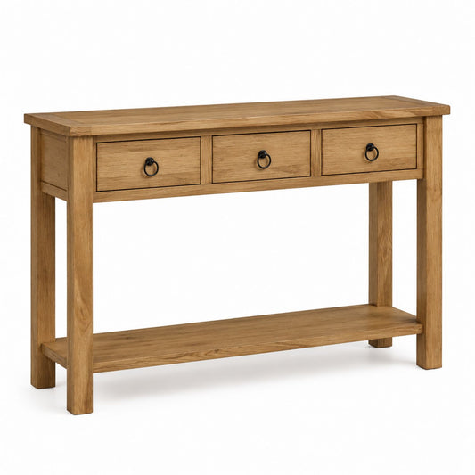 Solid Wood Console Table with Drawers and Shelf 120cm