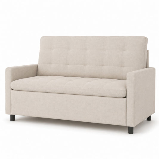 Beige Fabric Two-Seater Sofa with Button Tufting