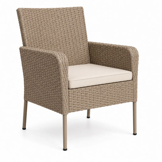 Fauteuil d'extérieur en osier avec coussin beige