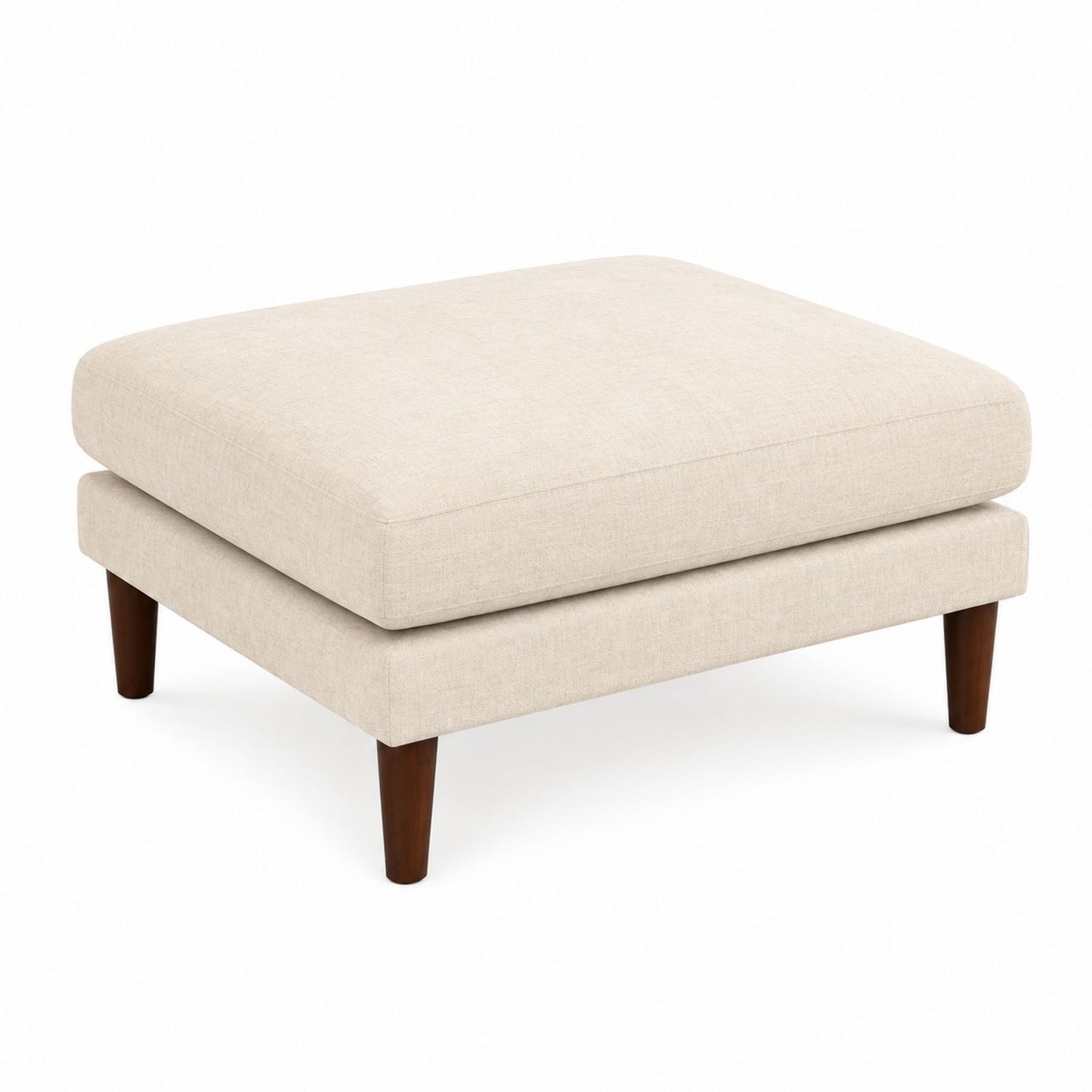 Square Linen Ottoman with Wood Legs Beige 75cm
