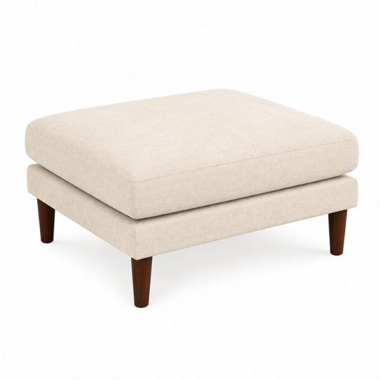 Square Linen Ottoman with Wood Legs Beige 75cm