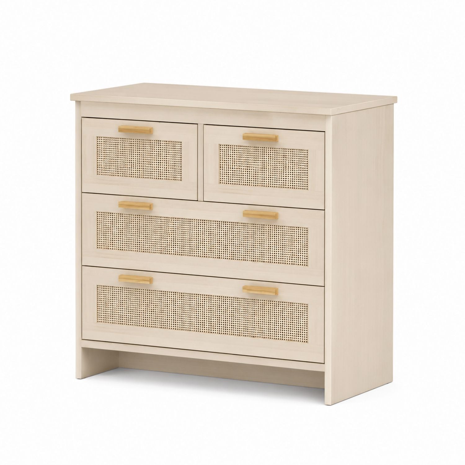 4-Drawer Wood Dresser with Cane Fronts Beige 80x40x90 cm