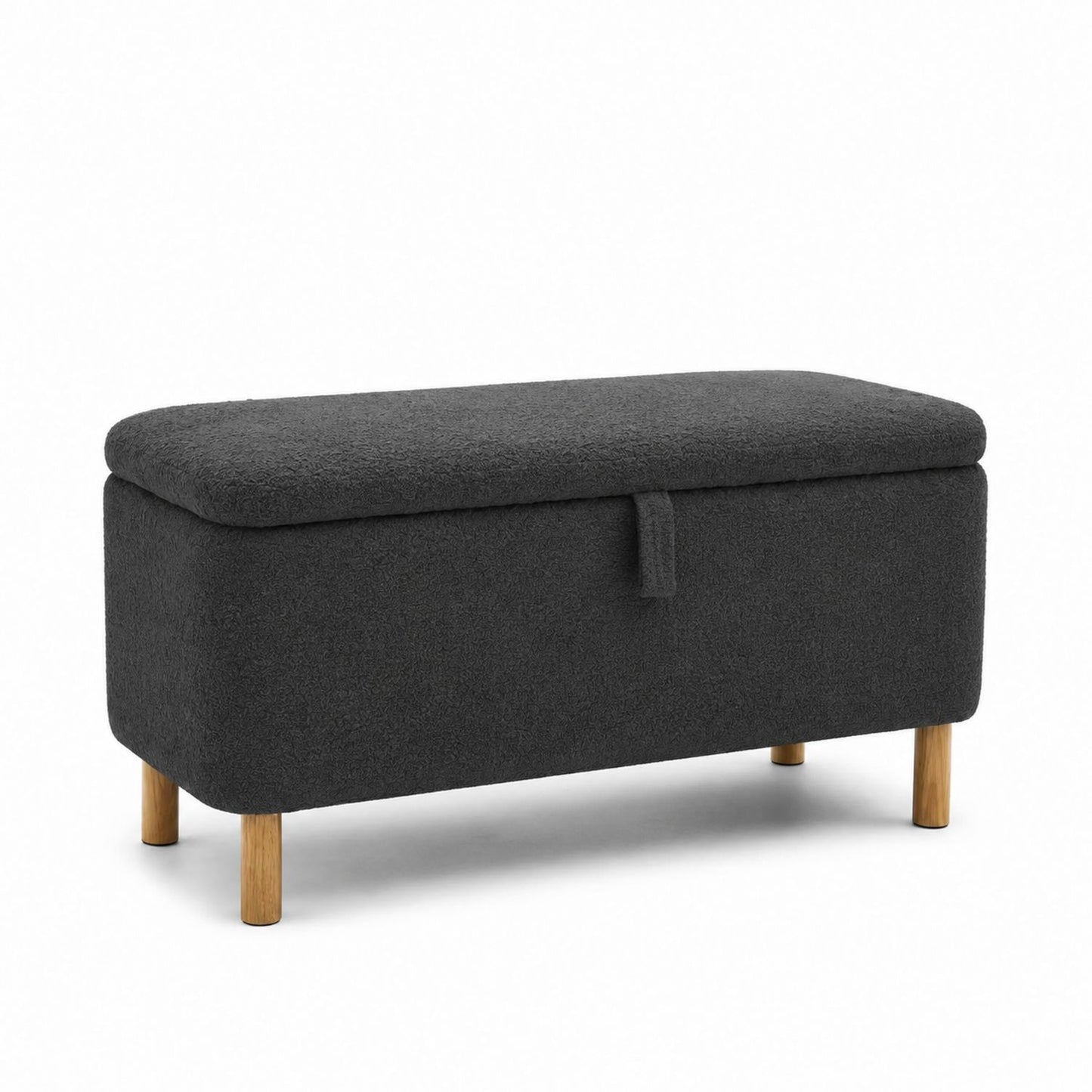 Dark Gray Fabric Storage Bench with Wooden Legs