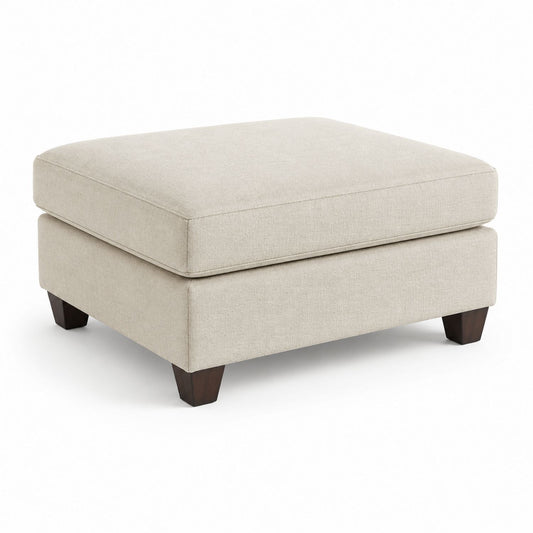 Beige Polyester Square Ottoman with Wood Legs 34in x 34in x 18in