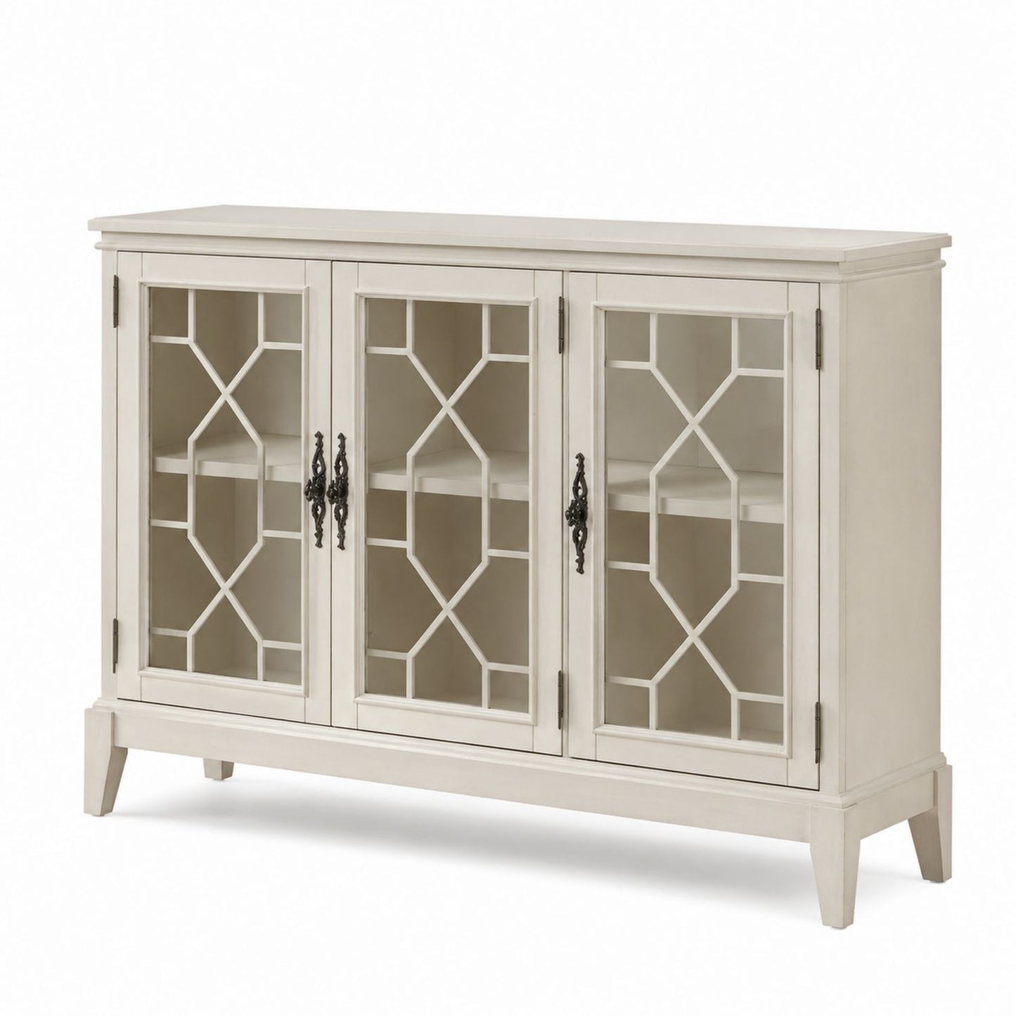 Bahut en bois avec portes en verre trempé Beige 130cm x 40cm x 90cm