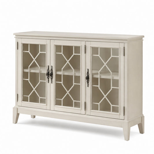 Wooden Sideboard with Tempered Glass Doors Beige 130cm x 40cm x 90cm