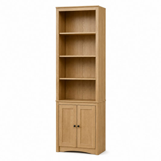 Bibliothèque haute en placage de chêne avec portes, 180 cm de haut