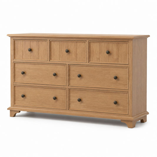 Oak Wood 7-Drawer Dresser Natural Finish 59in Length