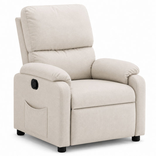Fauteuil Inclinable en Tissu Lin Beige avec Dossier Réglable 92cm x 90cm x 78cm