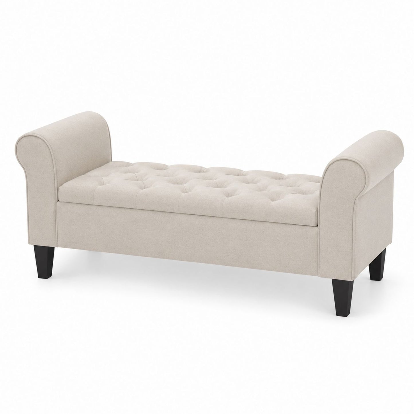 Banc rembourré en tissu beige avec accoudoirs 120cm
