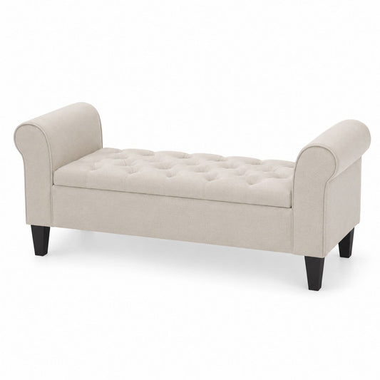 Beige Fabric Upholstered Bench with Armrests 120cm