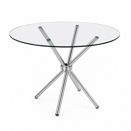 Round Glass Dining Table with Stainless Steel Legs 100cm