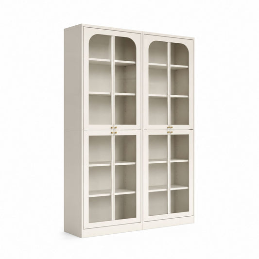 Armoire bibliothèque en bois avec portes en verre trempé beige 180x90x40 cm