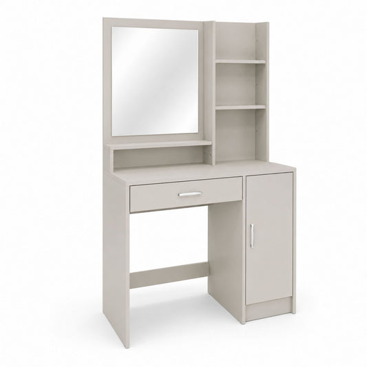 Vanity Table with Mirror and Storage Shelves Wood Beige