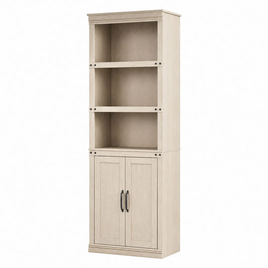 Grande étagère en bois avec placard, finition naturelle 180cm x 75cm x 35cm