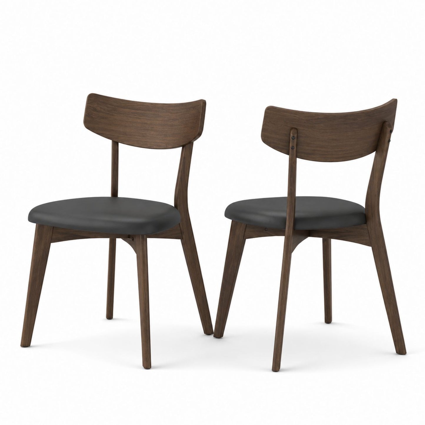 Set of 2 Wooden Dining Chairs with Faux Leather Seat Black