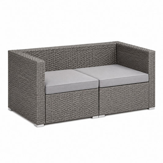 Canapé d'extérieur en rotin synthétique gris 2 places 130 cm