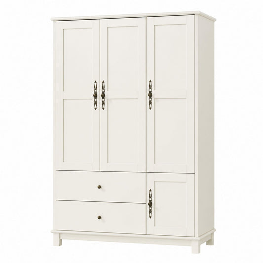 Wooden Wardrobe with Metal Handles 3-Door 2-Drawer 180cm x 120cm x 50cm