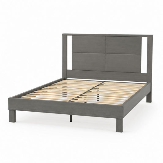 Wooden Queen Bed Frame with Headboard Gray 215cm x 160cm x 110cm