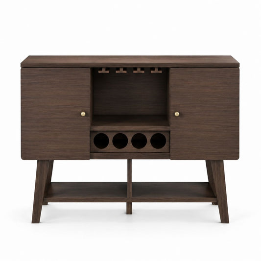 Wood Sideboard with Wine Rack and Storage Cabinet Brown 120cm x 40cm x 85cm